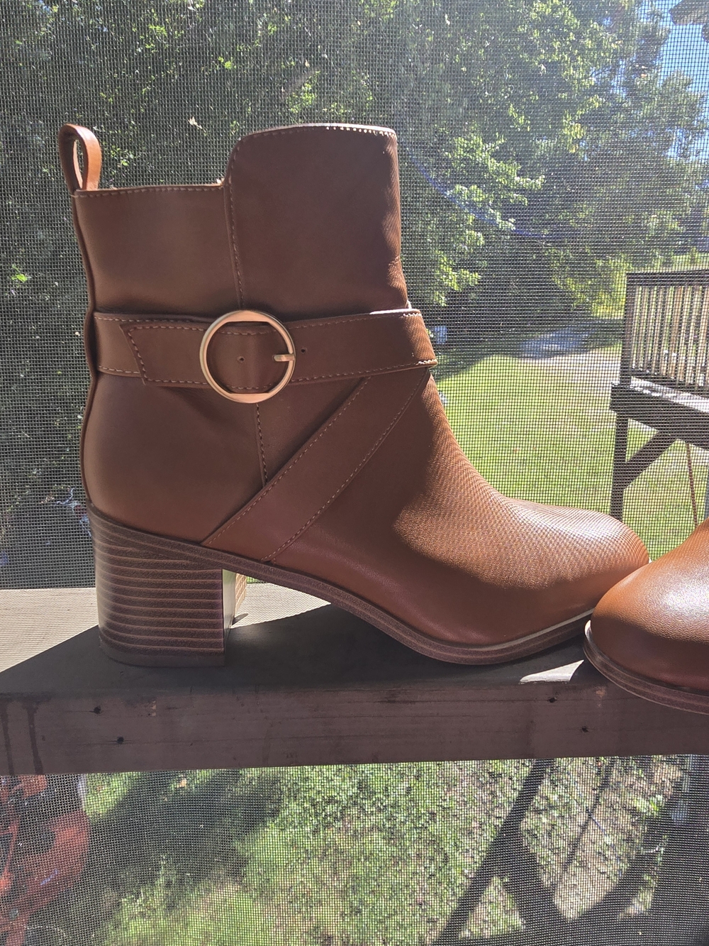 Women's Cognac Ankle Boot with Ring Strap Detail